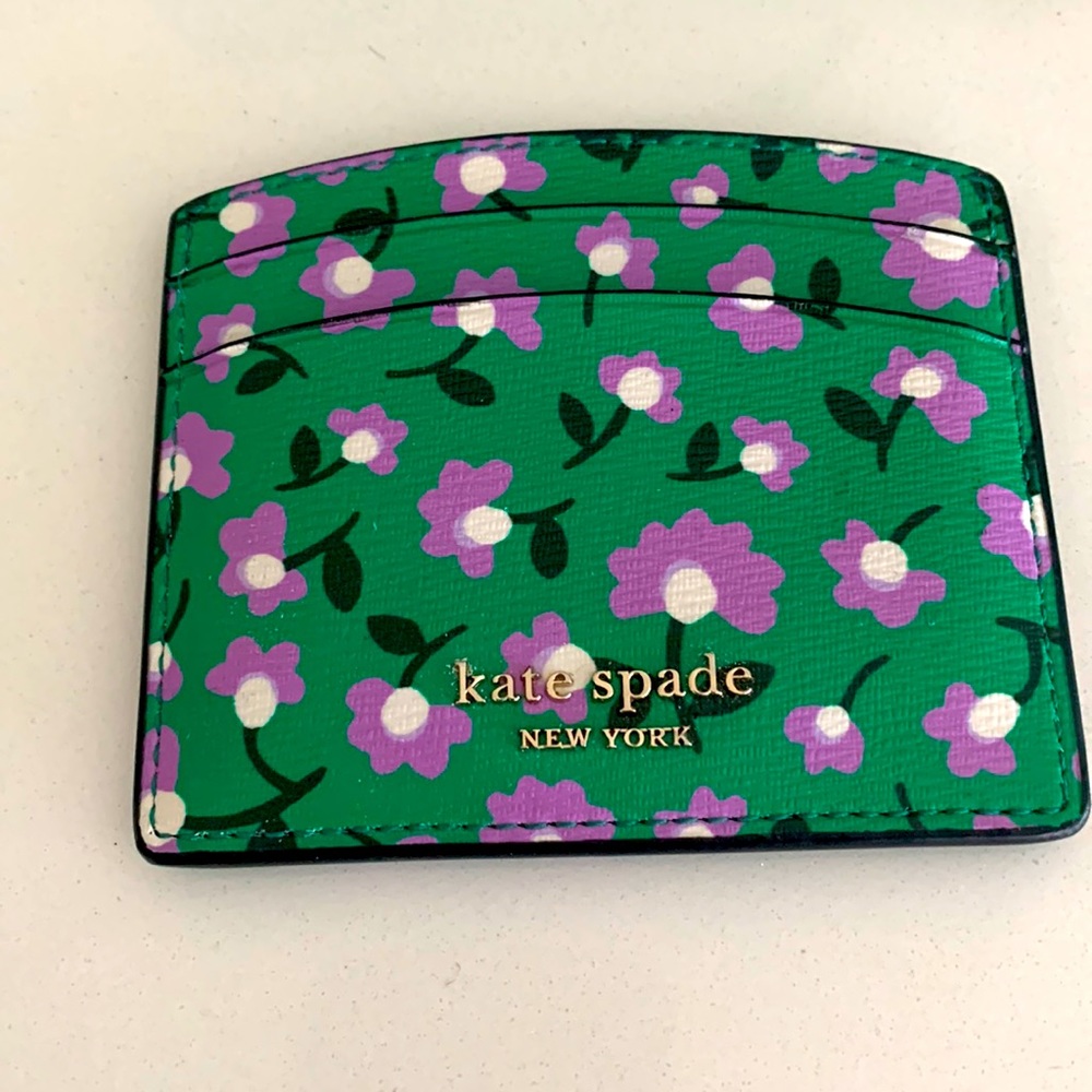 Kate spade card holder pink green flowers